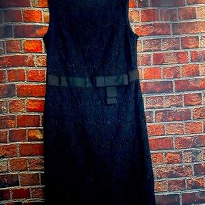 Talbots Black Floral Crochet Shift Dress with Ribbon 4